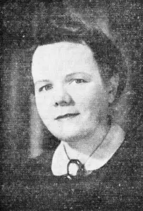 Black and white grainy image of Park Ridge Librarian Frances Holbrook