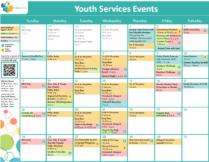 Youth Services Monthly Calendar